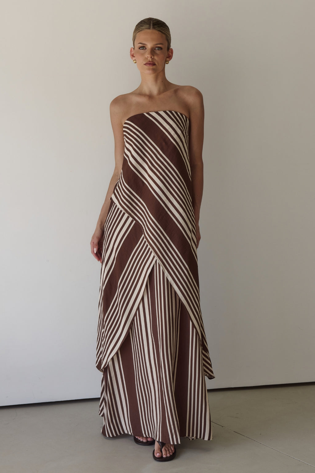 Natalia Maxi Dress (Cream/Chocolate Stripe)