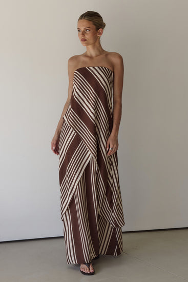 Natalia Maxi Dress (Cream/Chocolate Stripe)