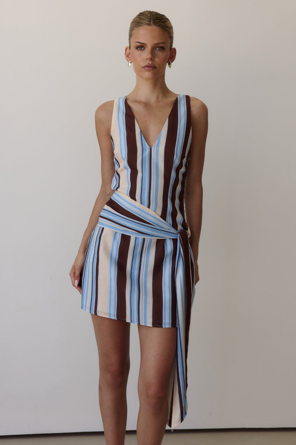 Luella Mini Dress (Blue/Chocolate Stripe)