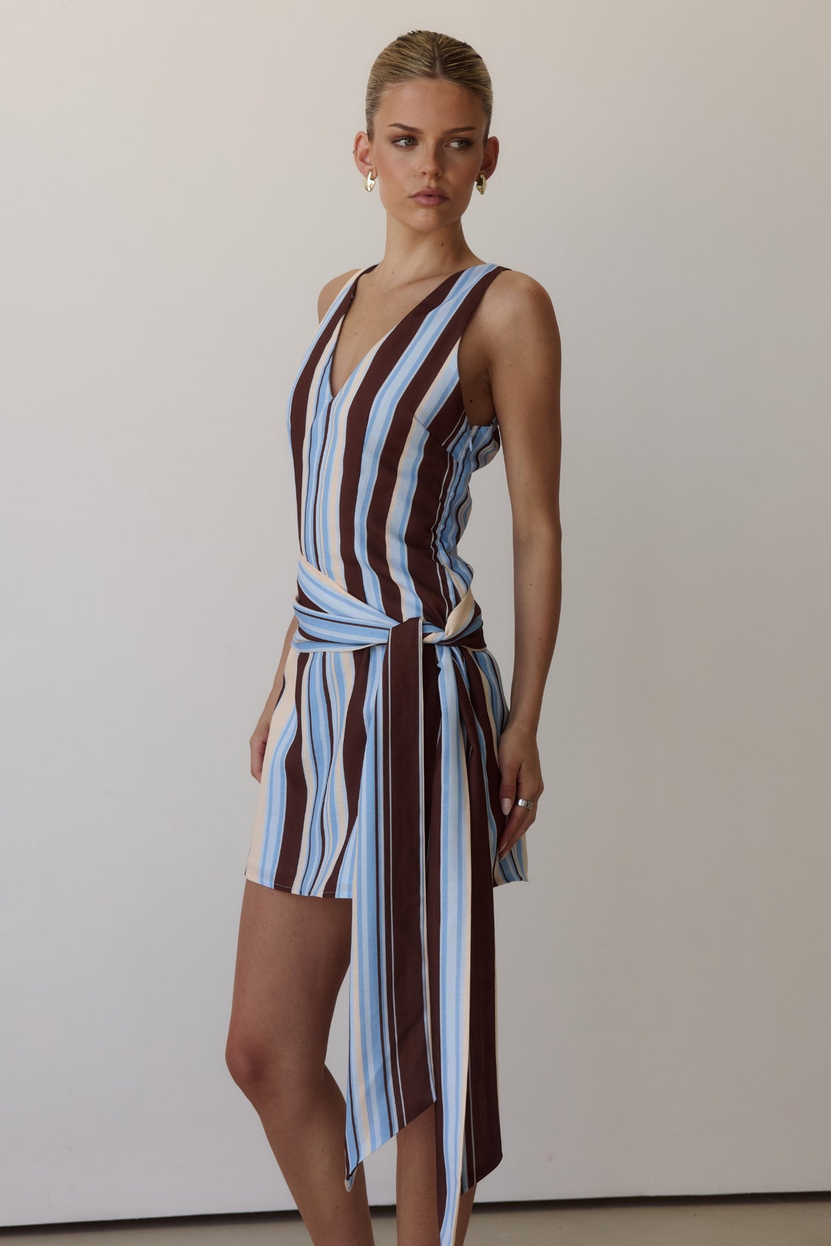 Luella Mini Dress (Blue/Chocolate Stripe)