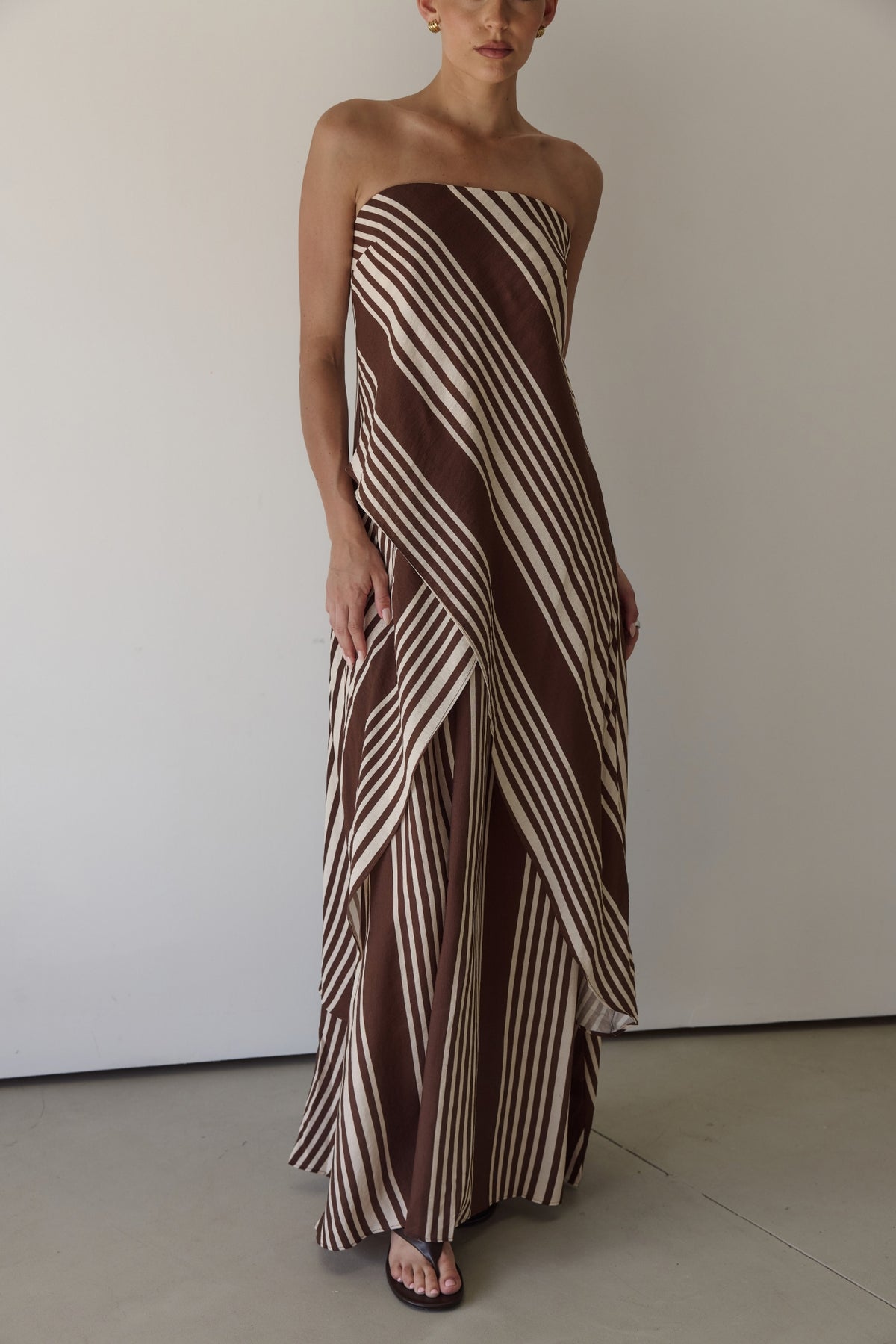 Natalia Maxi Dress (Cream/Chocolate Stripe)