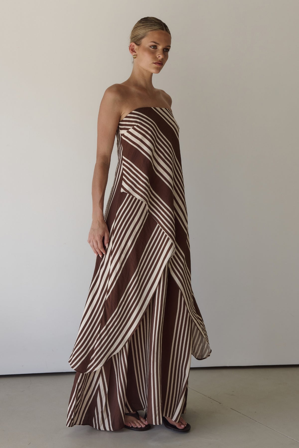 Natalia Maxi Dress (Cream/Chocolate Stripe)