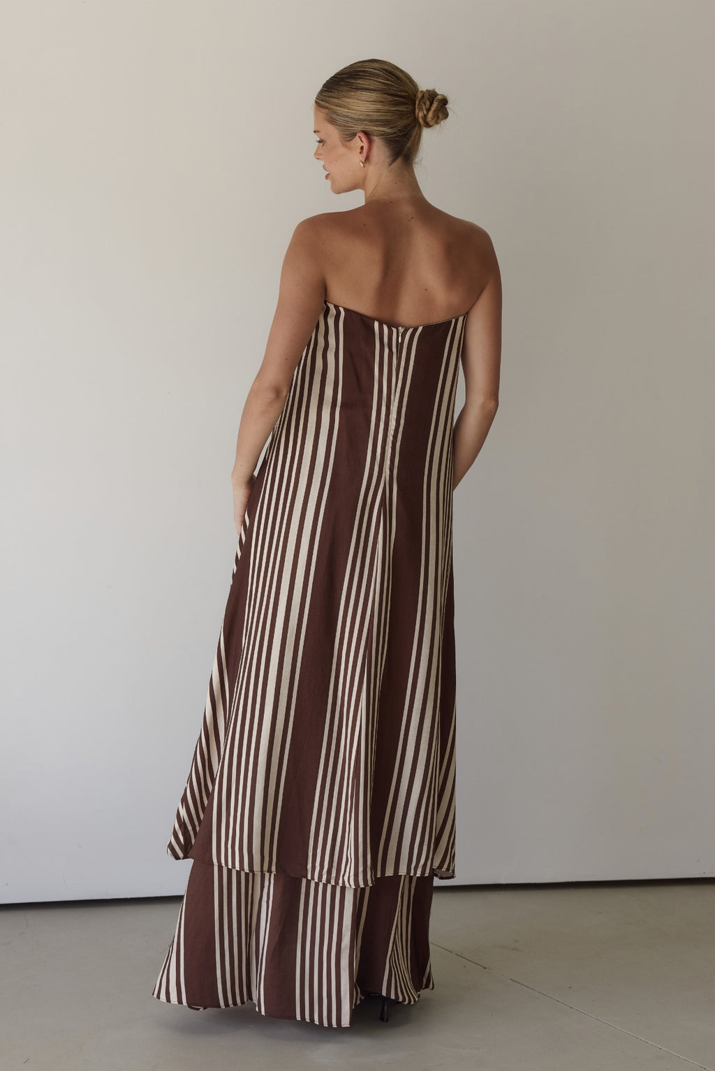 Natalia Maxi Dress (Cream/Chocolate Stripe)