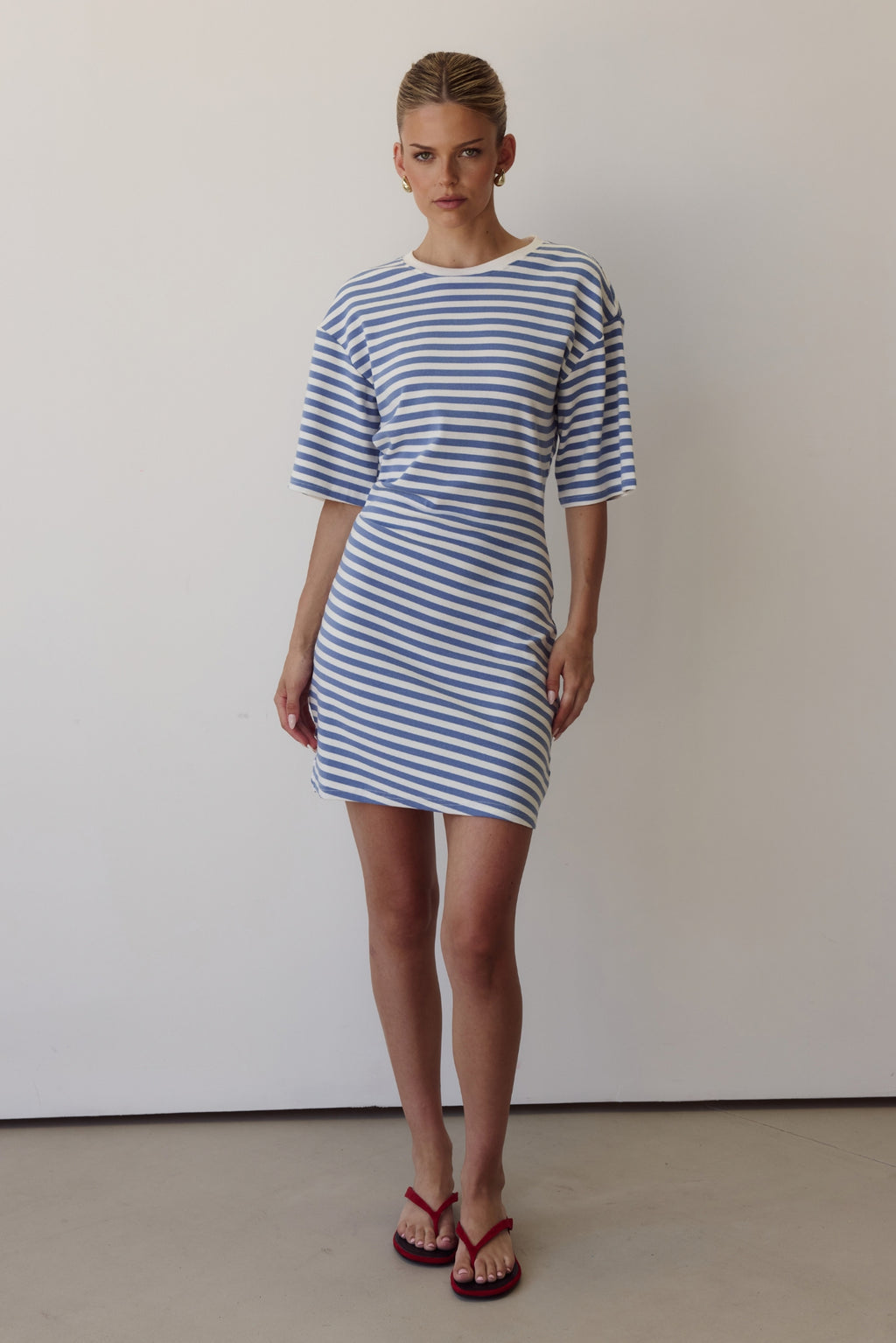 Kayla Mini Dress (White/Blue Stripe)