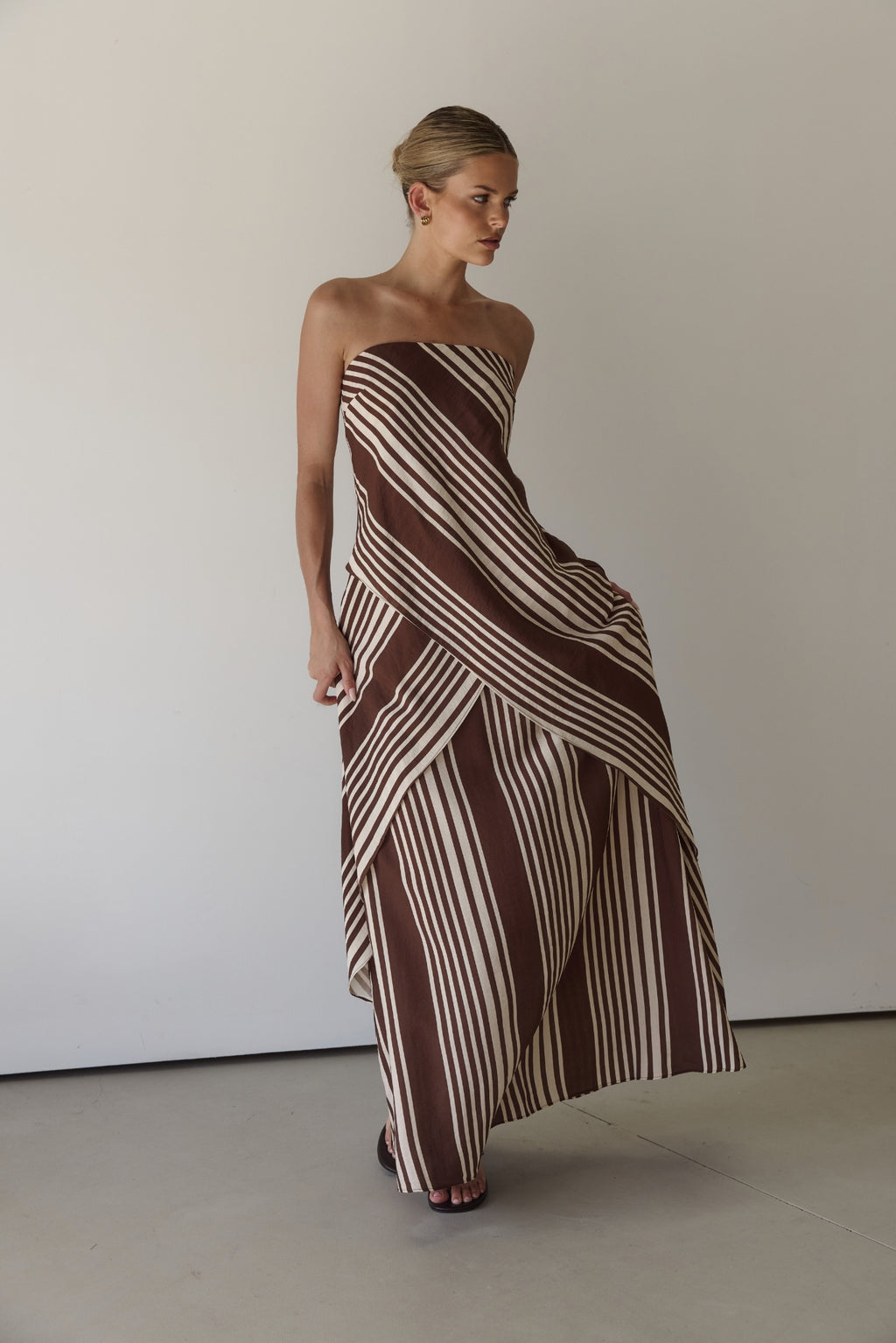 Natalia Maxi Dress (Cream/Chocolate Stripe)