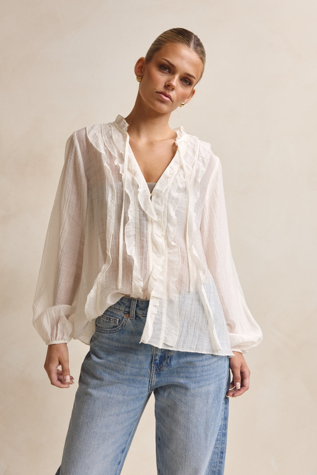 Colette Ruffle Shirt (Cream)