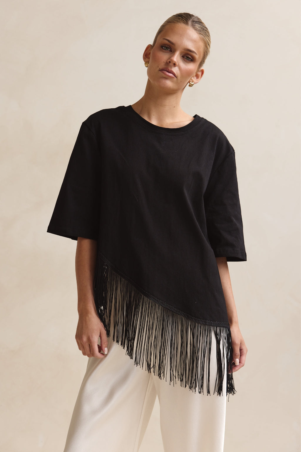 Andrea Asym Fringe Tee (Black)