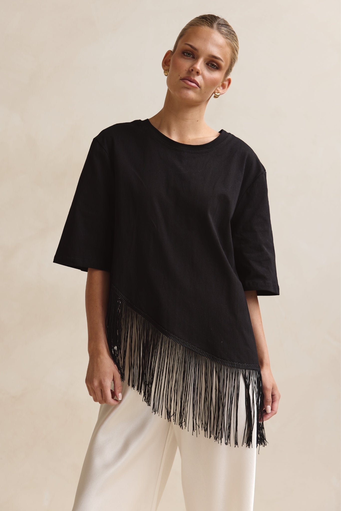 Andrea Asym Fringe Tee (Black)