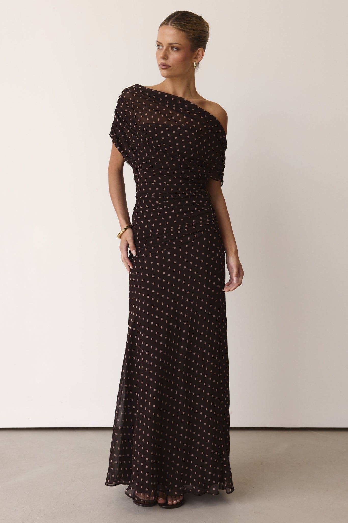 Naomi Maxi Dress (Chocolate Polka)