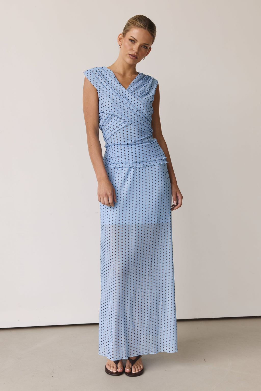 Hayse Top (Light Blue/Chocolate Polka)