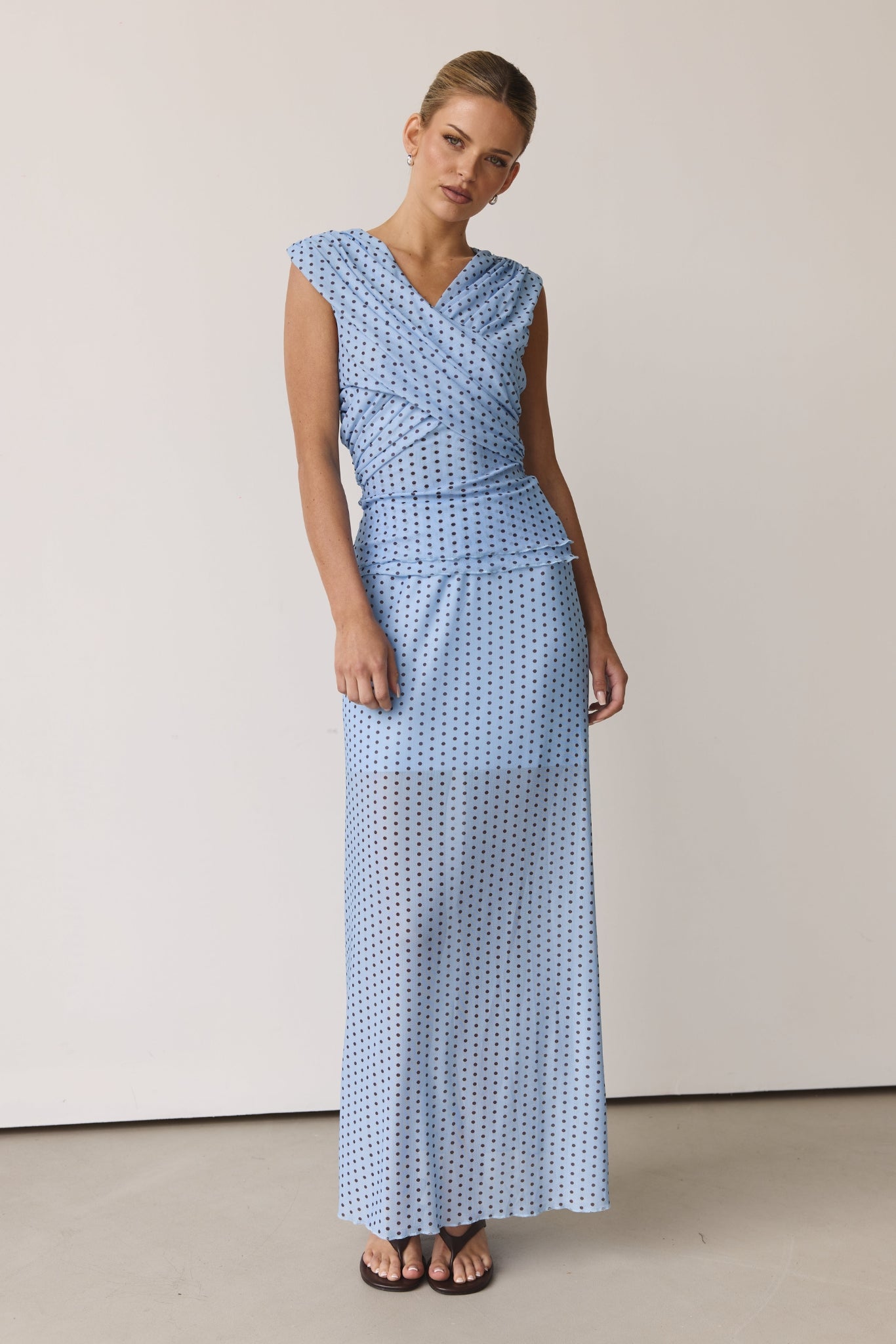 Hayse Top (Light Blue/Chocolate Polka)