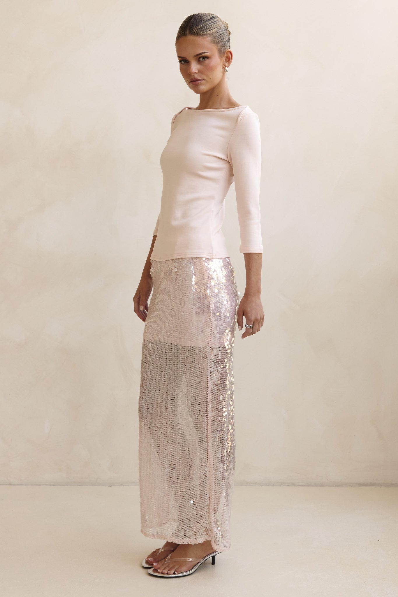 Veda Sequin Maxi Skirt (Pink)