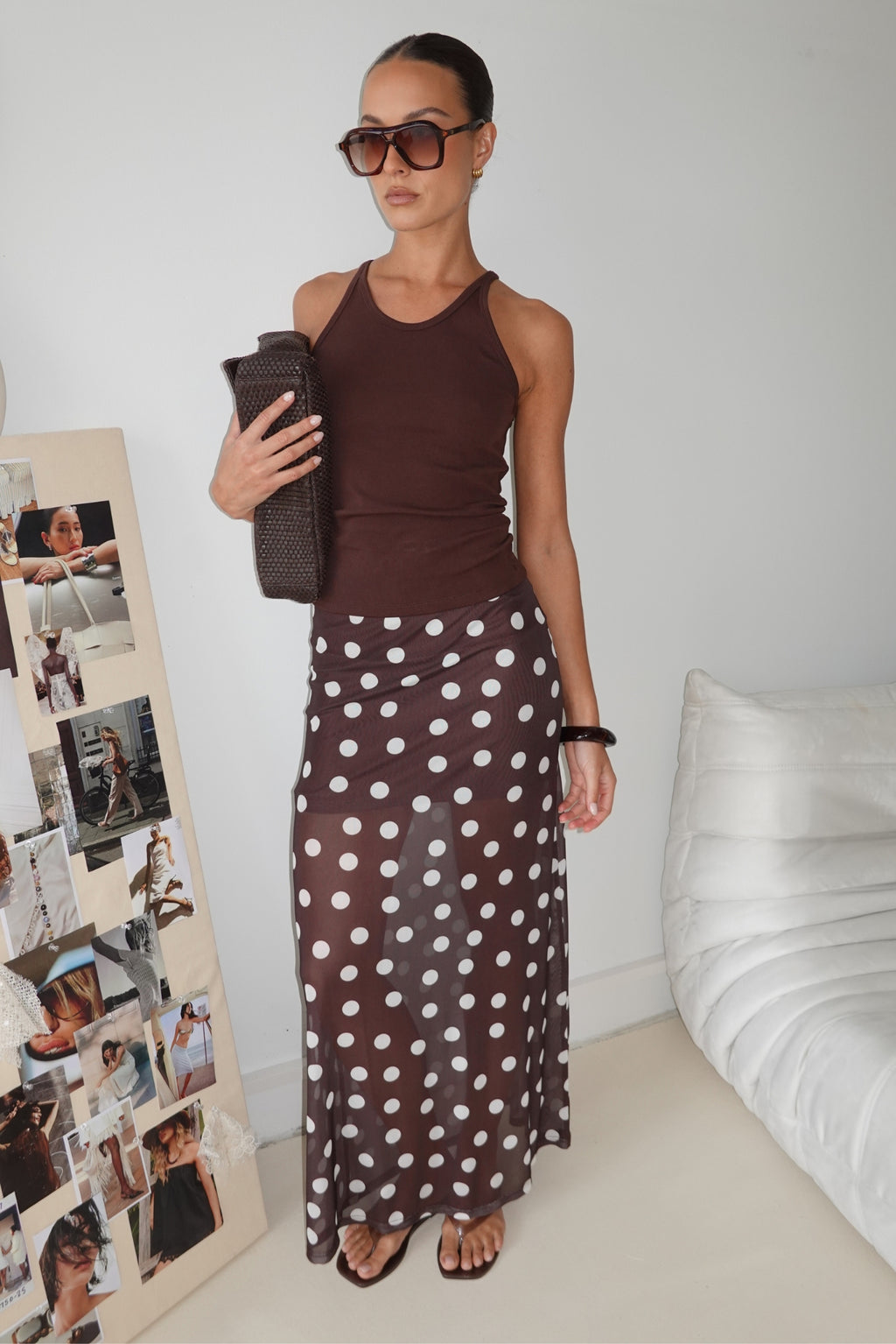 Mara Maxi Skirt (Espresso Polka)