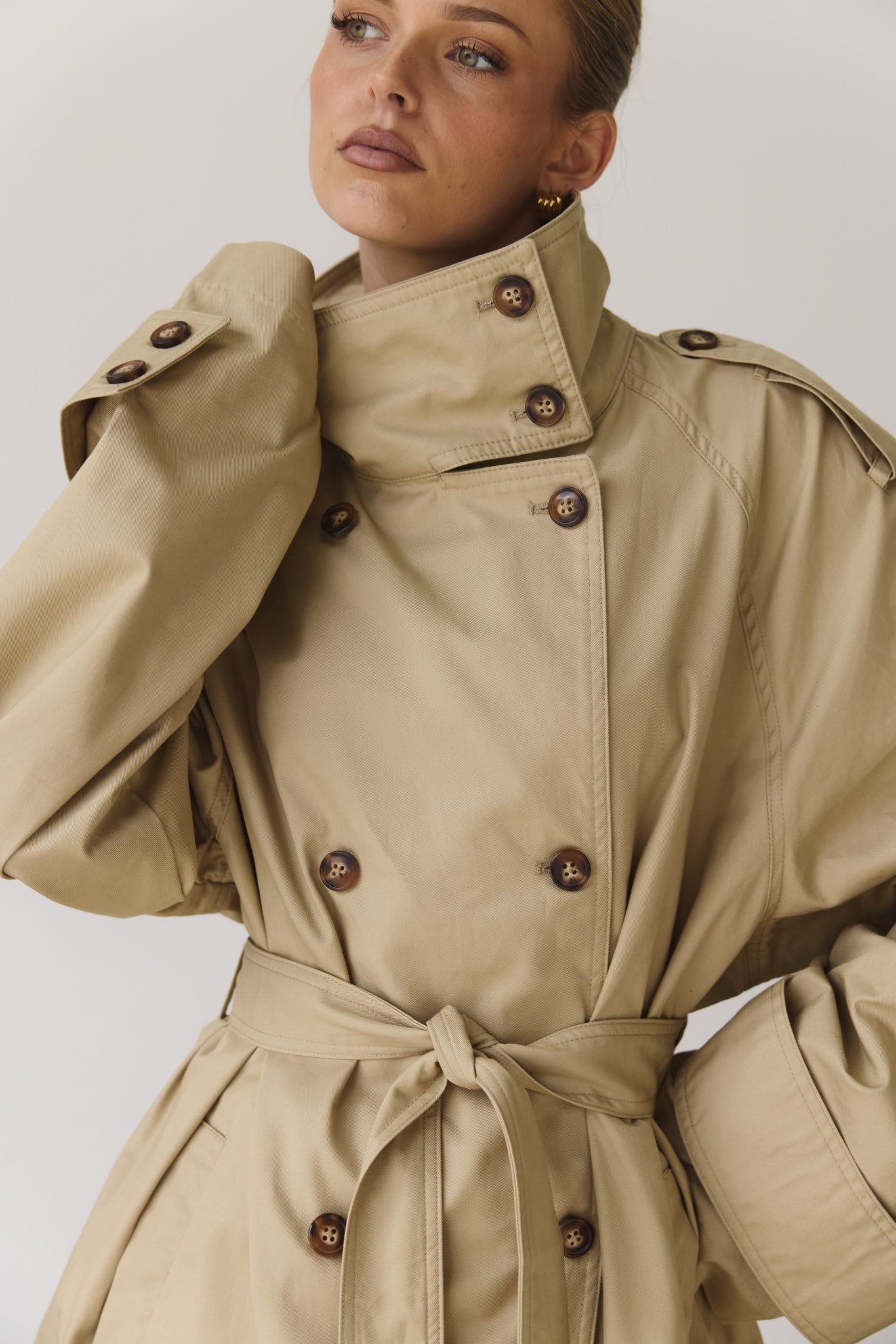 Murphy Cropped Trench Coat (Taupe)