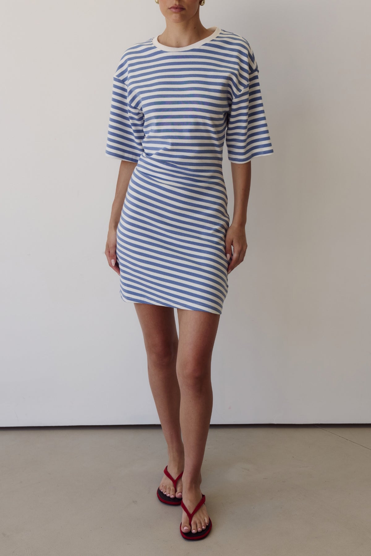 Kayla Mini Dress (White/Blue Stripe)