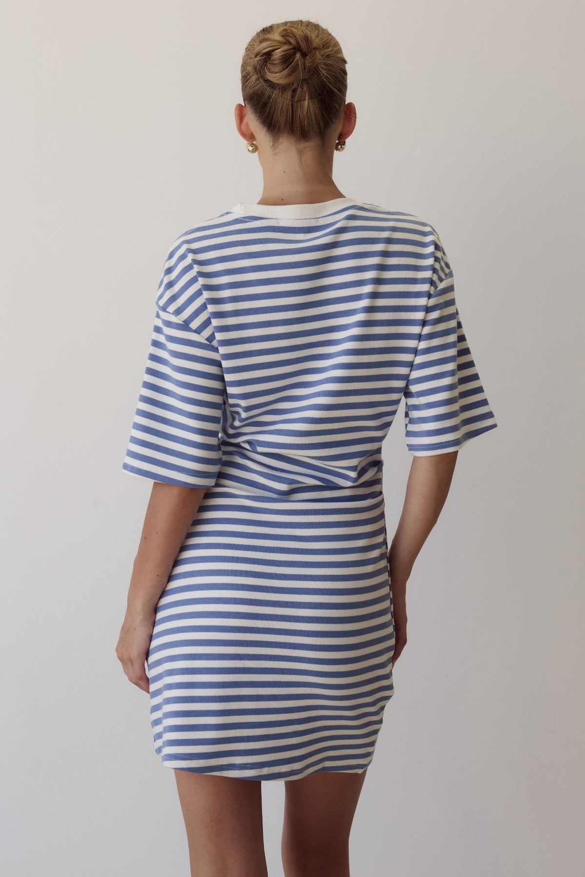 Kayla Mini Dress (White/Blue Stripe)