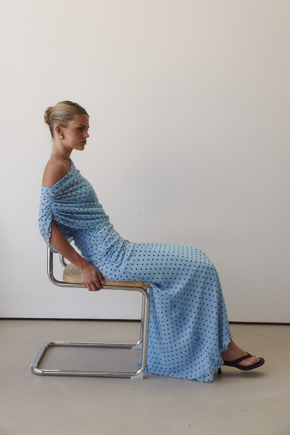 Naomi Maxi Dress (Light Blue/Chocolate Polka)