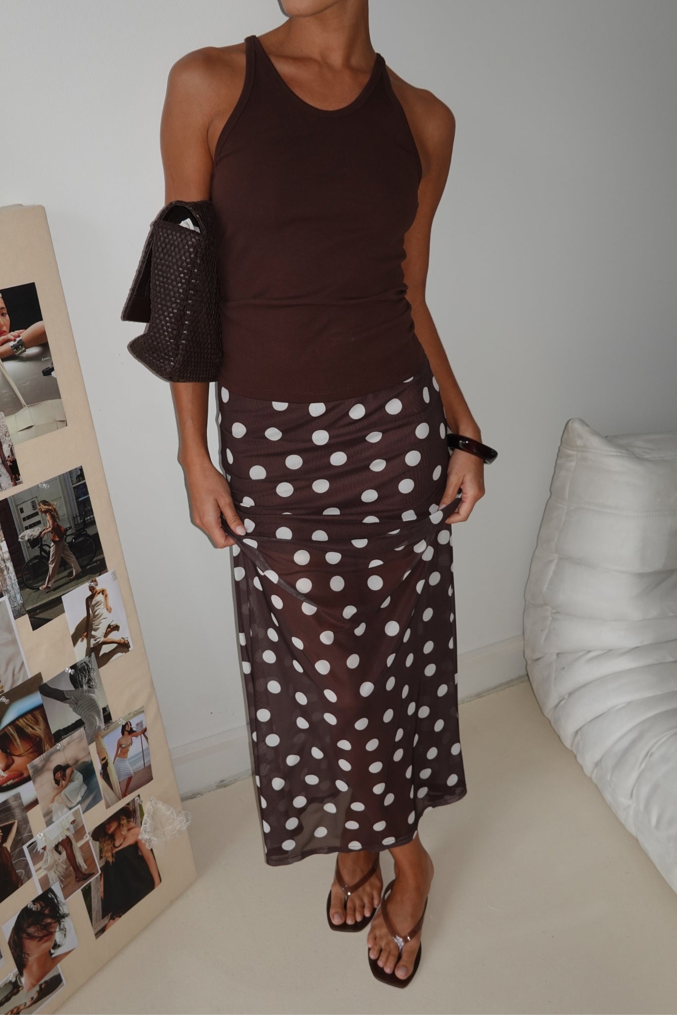 Mara Maxi Skirt (Espresso Polka)