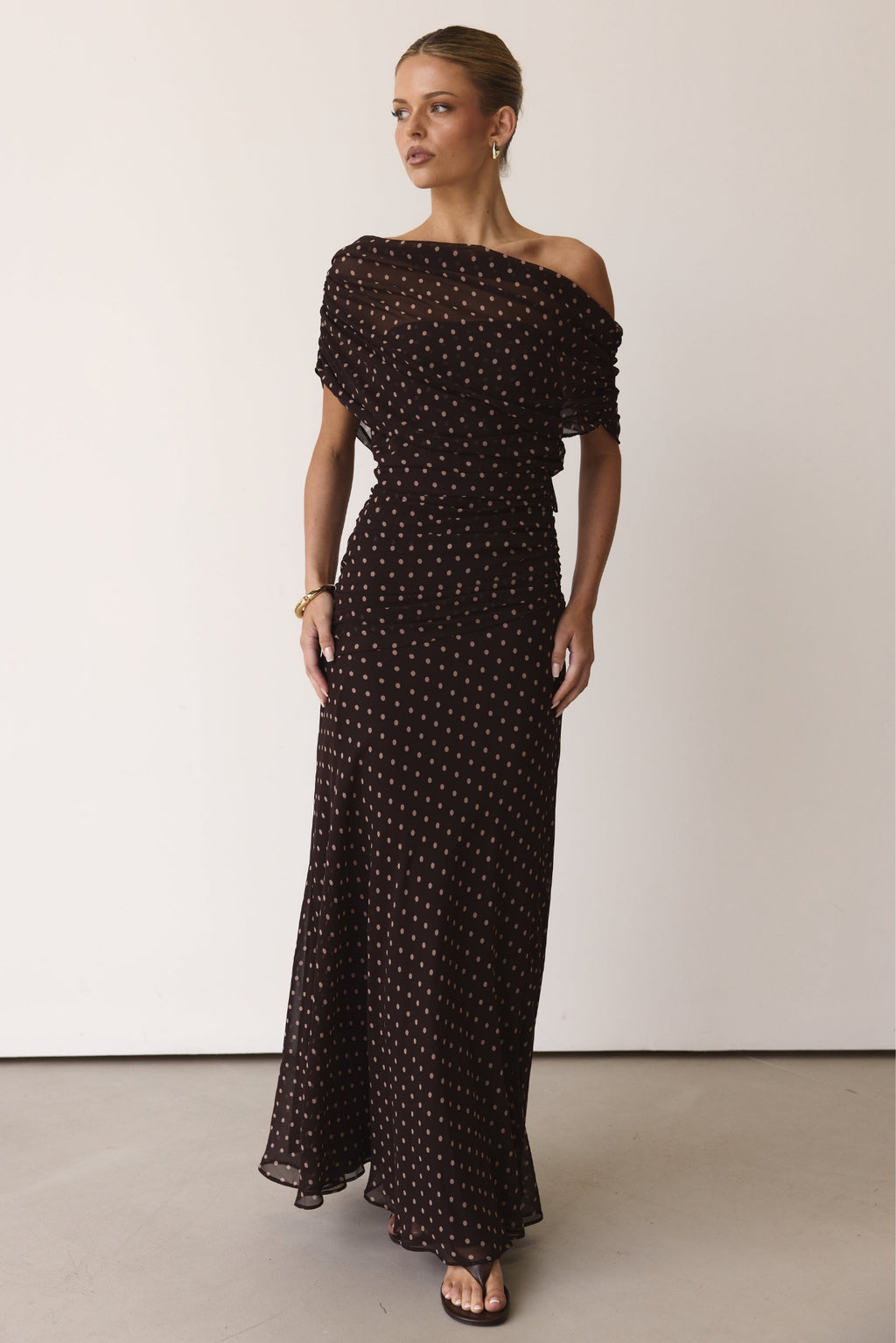 Naomi Maxi Dress (Chocolate Polka)