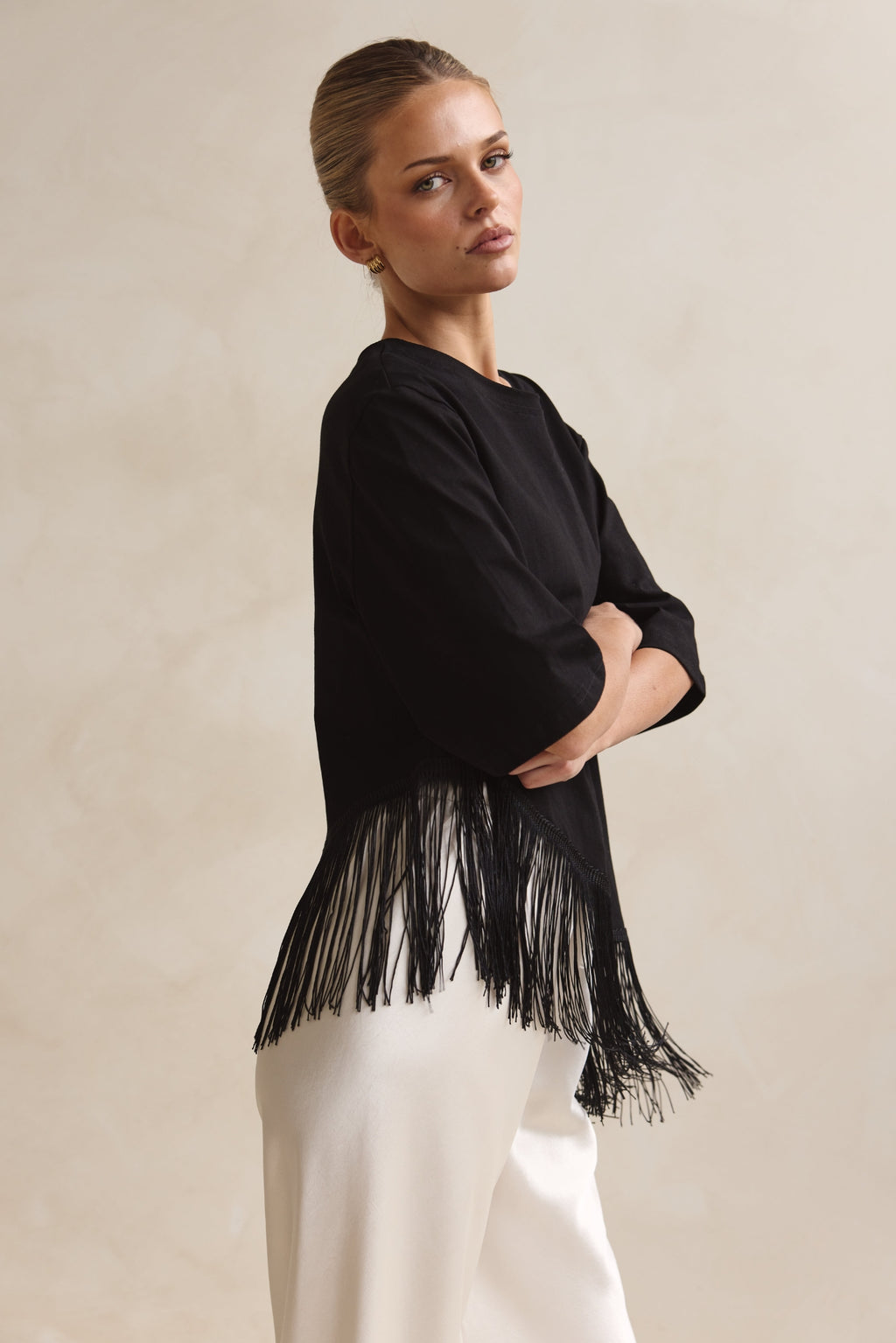 Andrea Asym Fringe Tee (Black)