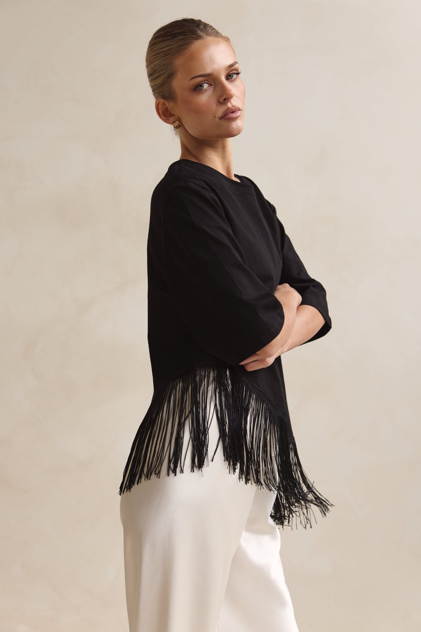 Andrea Asym Fringe Tee (Black)