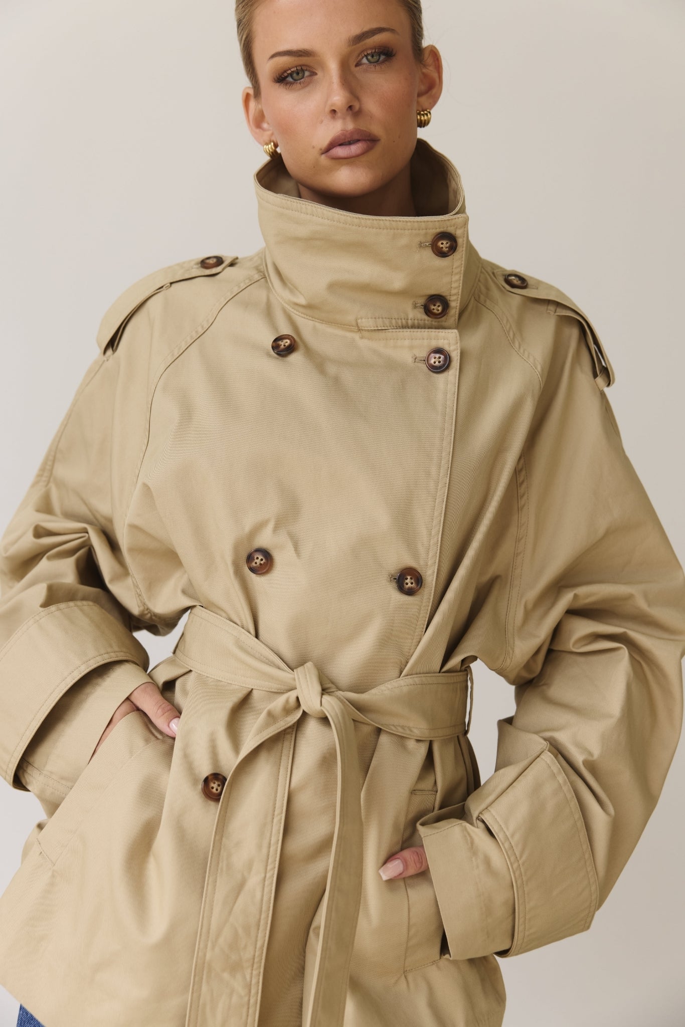 Murphy Cropped Trench Coat (Taupe)