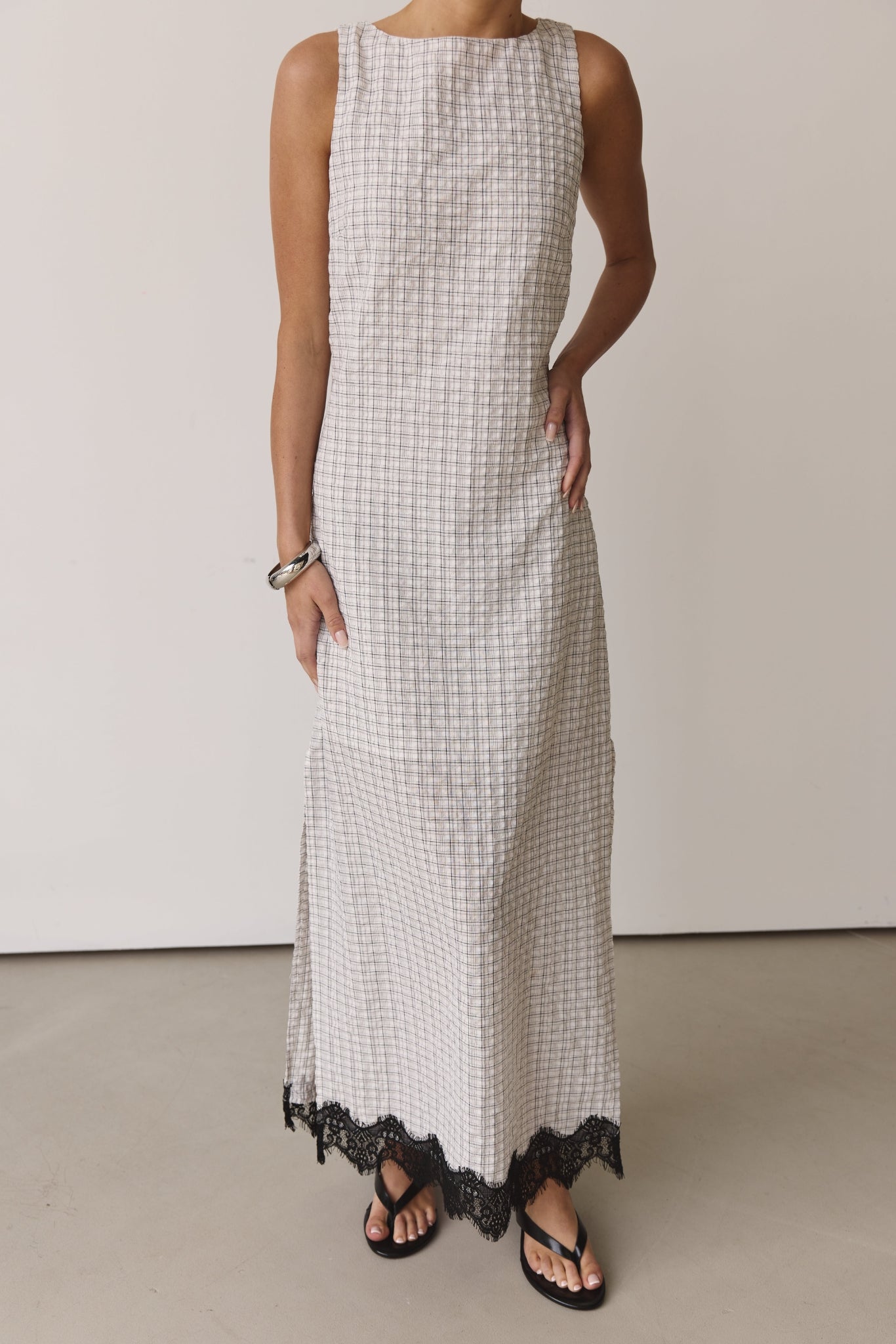 Holland Maxi Dress (White/Black Plaid)