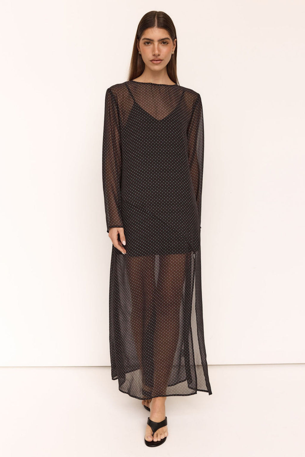 Eden Maxi Dress (Dark Chocolate/Blue Polka)