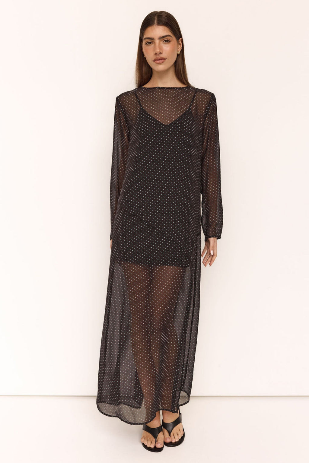 Eden Maxi Dress (Dark Chocolate/Blue Polka)