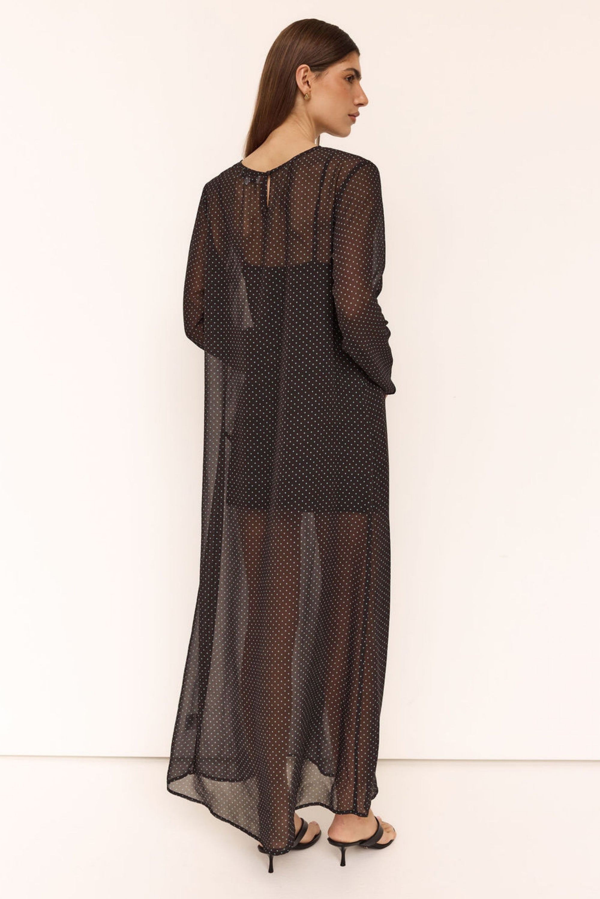 Eden Maxi Dress (Dark Chocolate/Blue Polka)