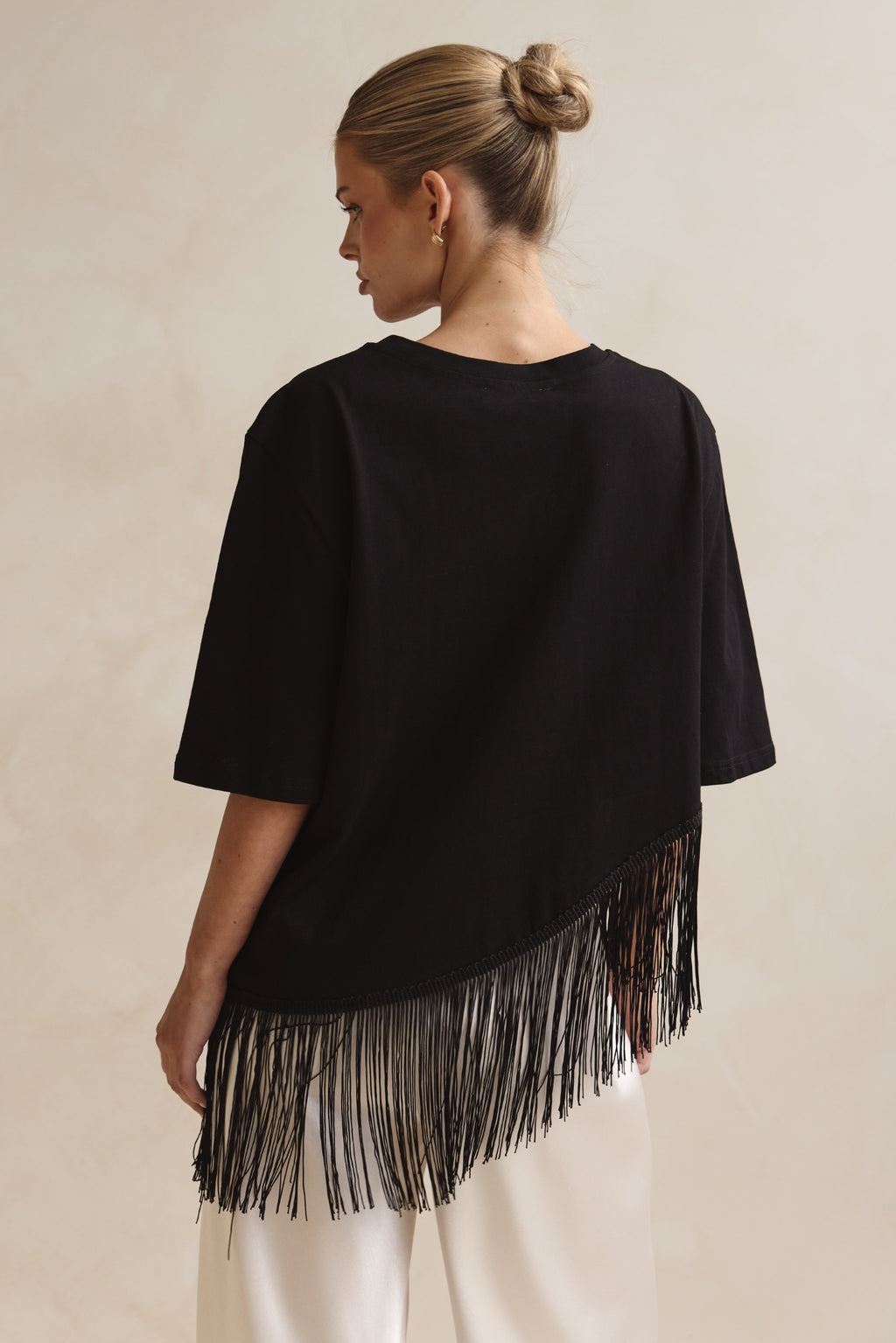 Andrea Asym Fringe Tee (Black)