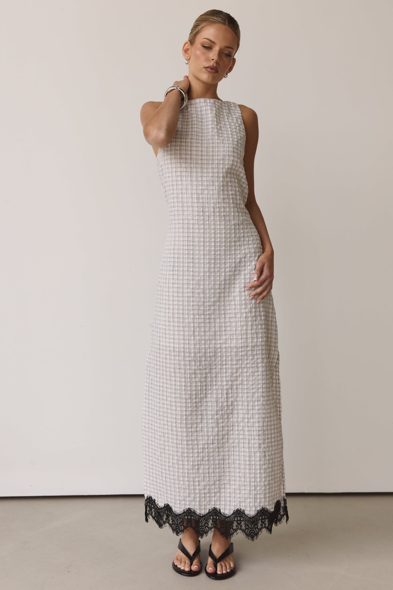 Holland Maxi Dress (White/Black Plaid)