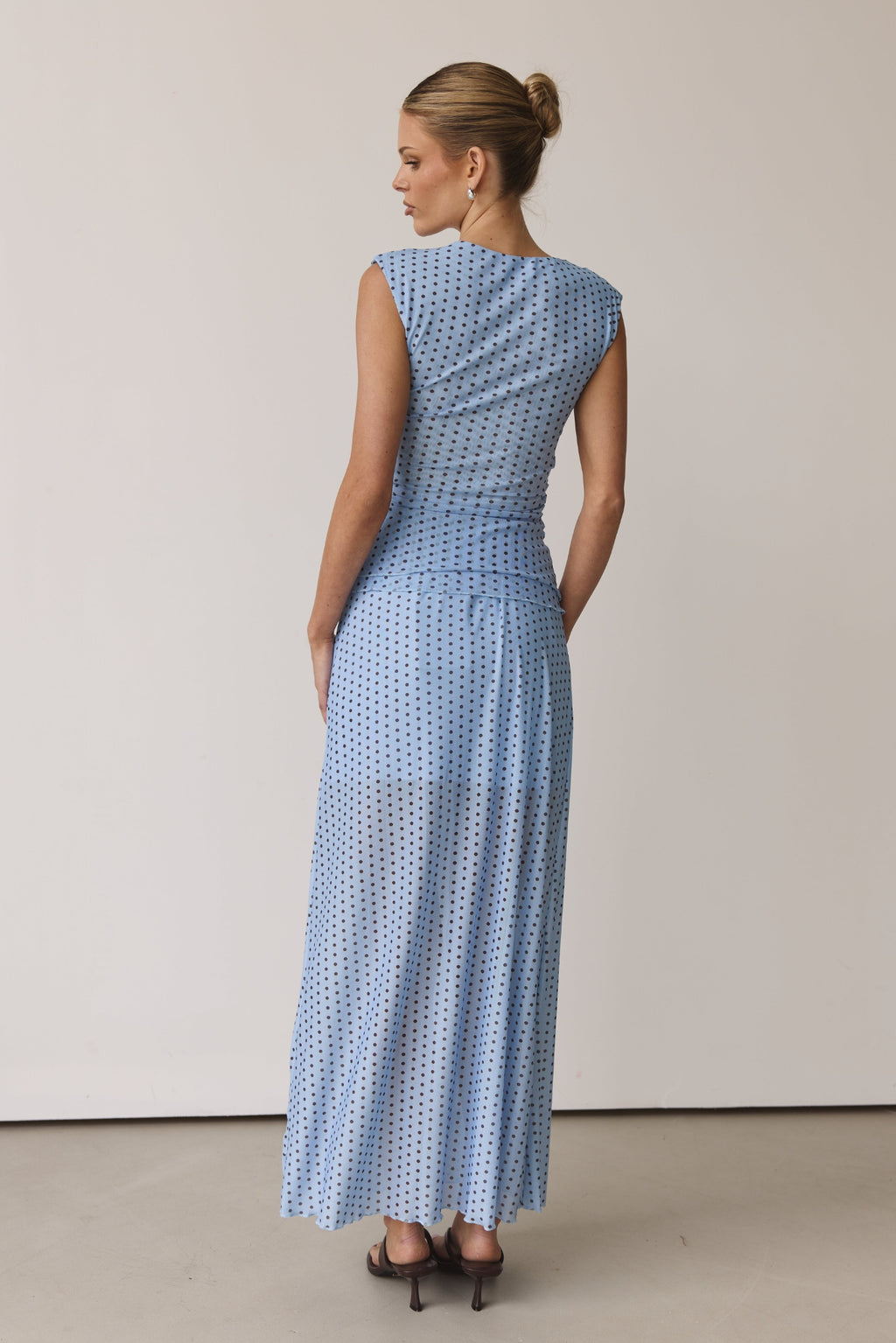 Hayse Maxi Skirt (Light Blue/Chocolate Polka)