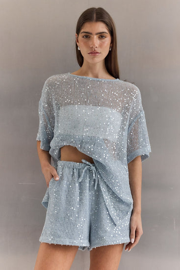 Ayla Sequin Short (Ice Blue)