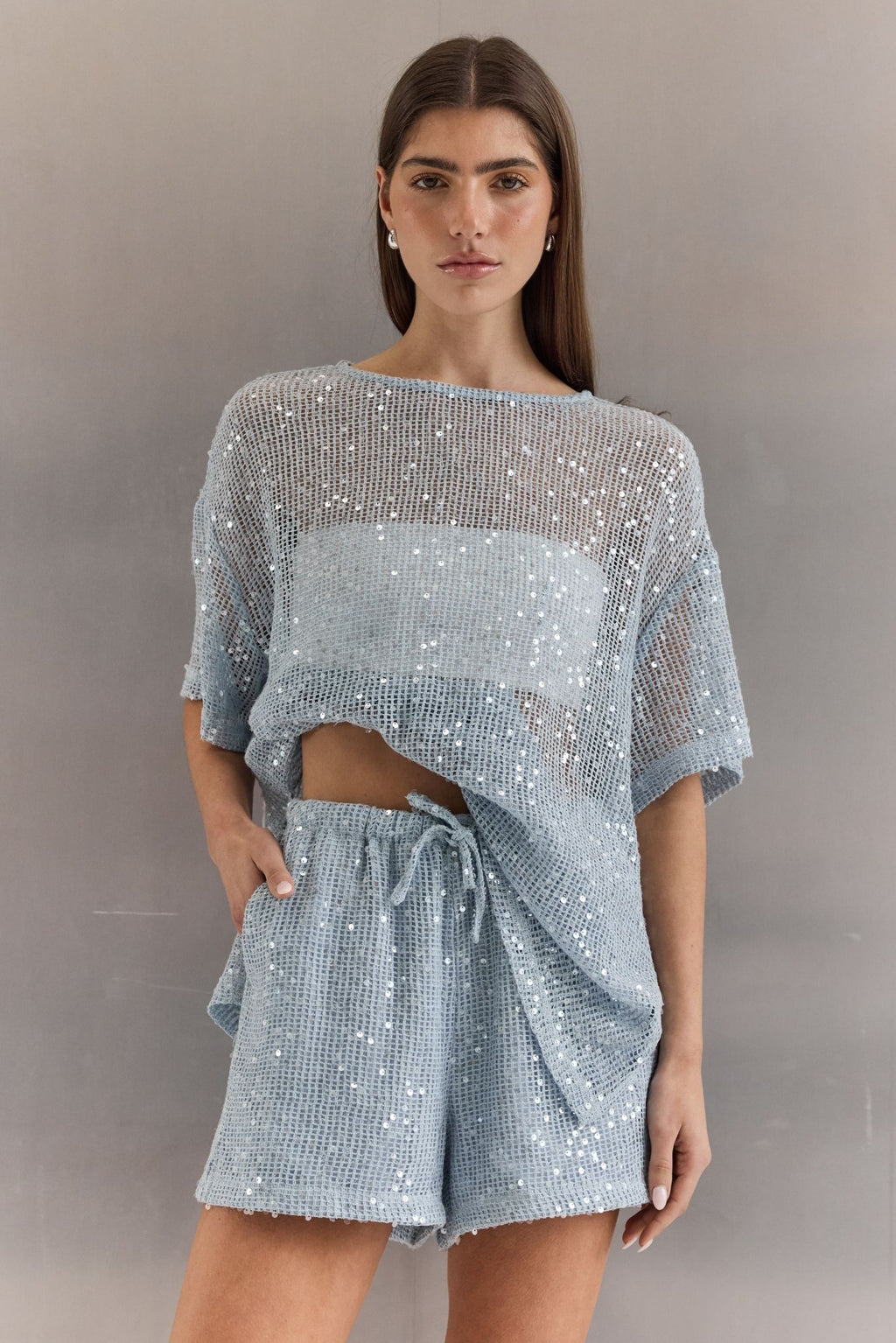 Ayla Sequin Short (Ice Blue)