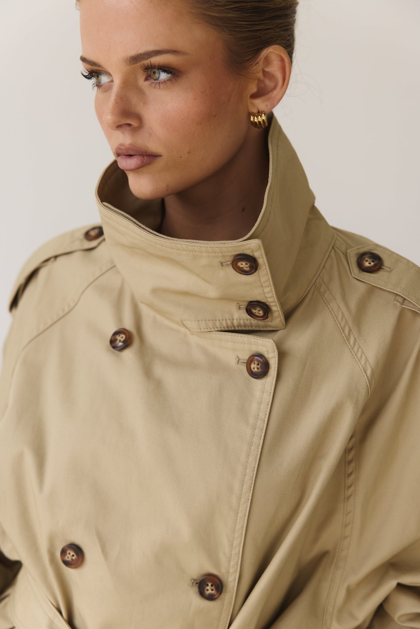Murphy Cropped Trench Coat (Taupe)