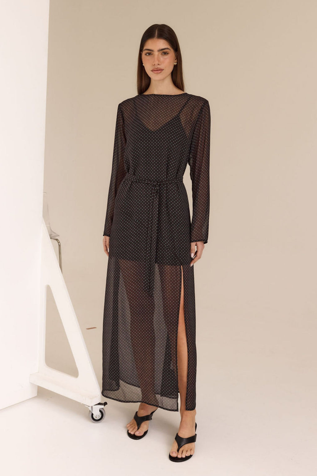 Eden Maxi Dress (Dark Chocolate/Blue Polka)