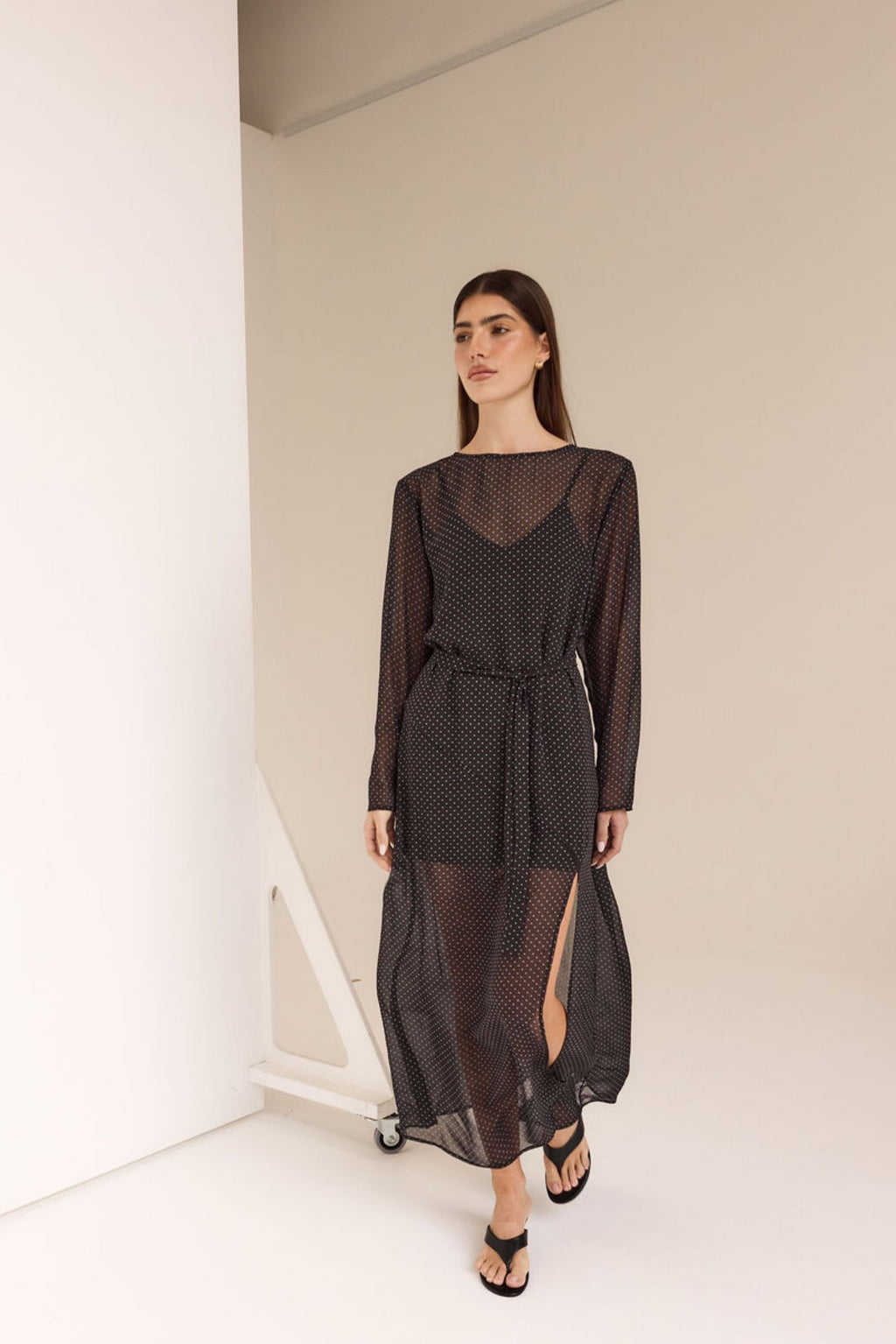 Eden Maxi Dress (Dark Chocolate/Blue Polka)