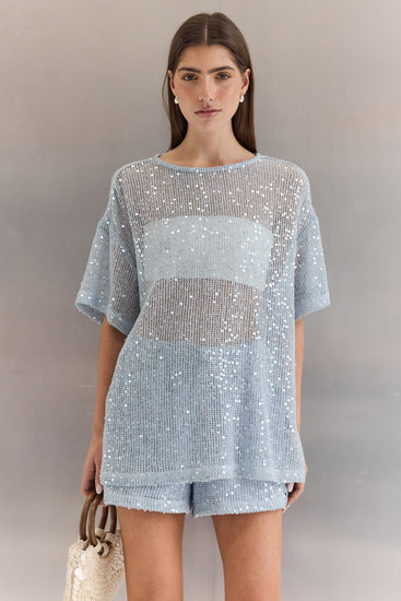 Ayla Sequin Tee (Ice Blue)