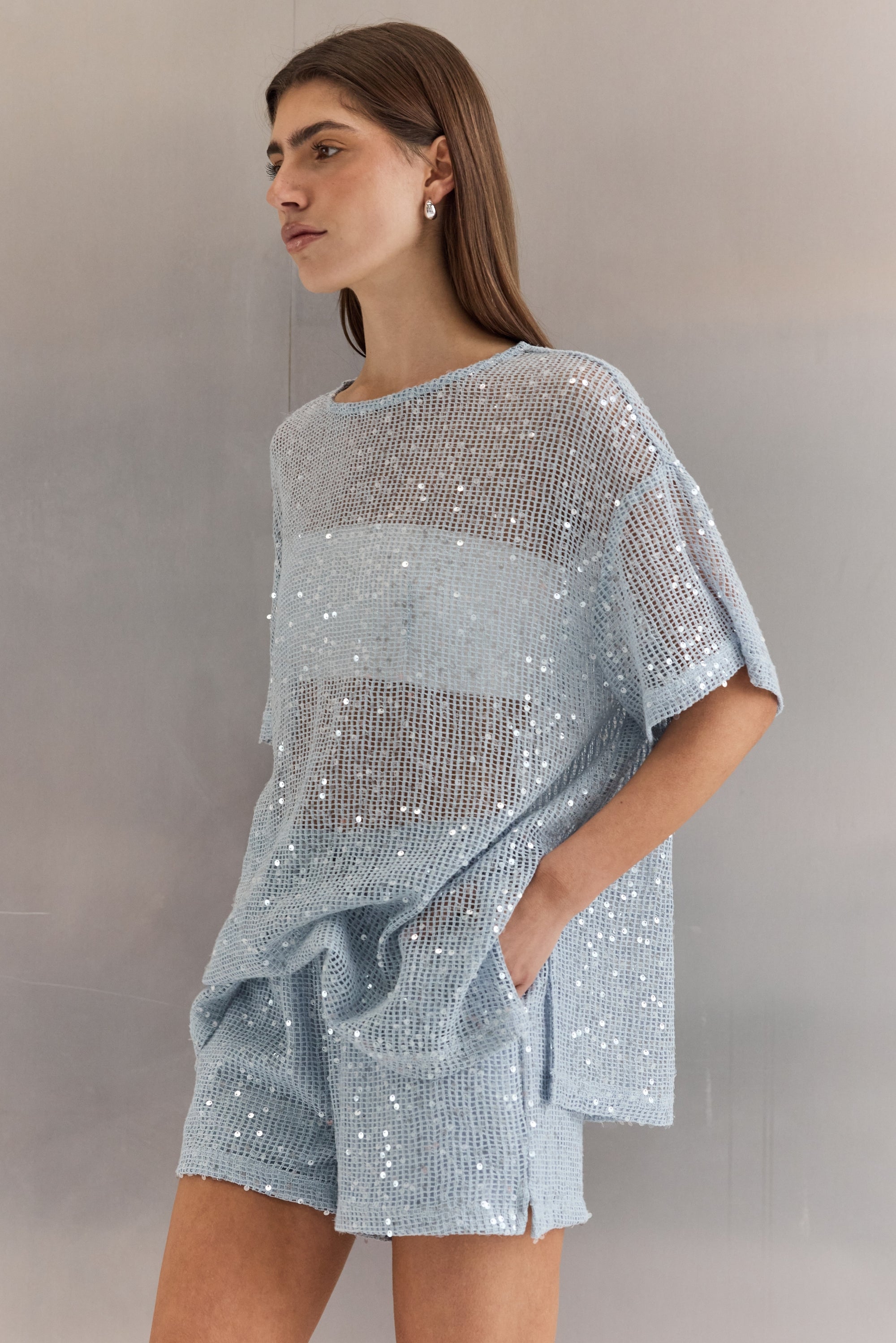 Ayla Sequin Tee (Ice Blue)