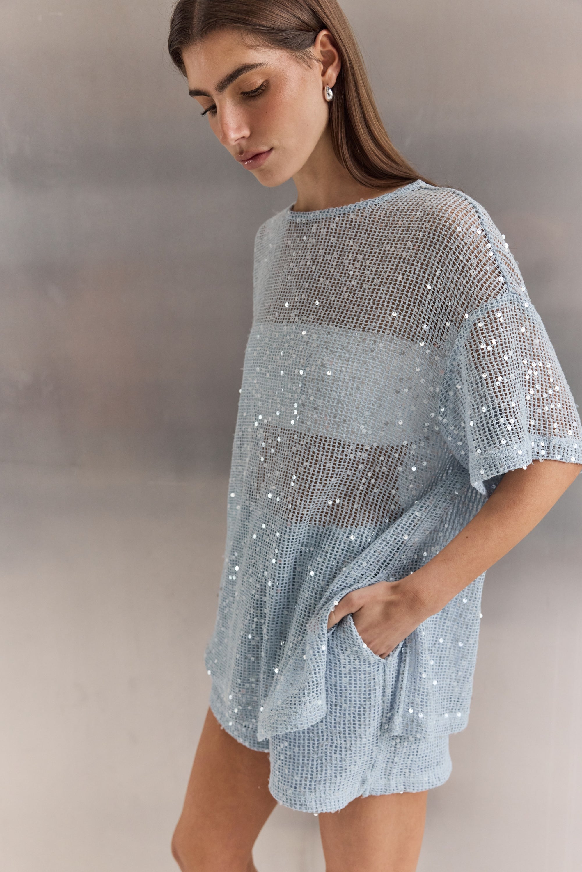 Ayla Sequin Tee (Ice Blue)