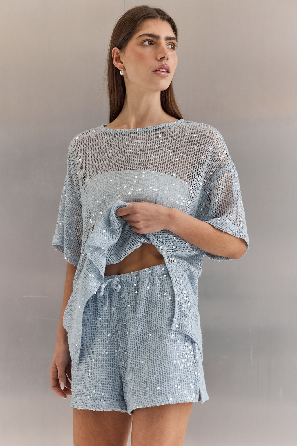 Ayla Sequin Short (Ice Blue)