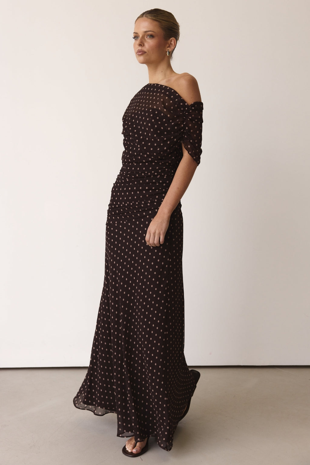 Naomi Maxi Dress (Chocolate Polka)