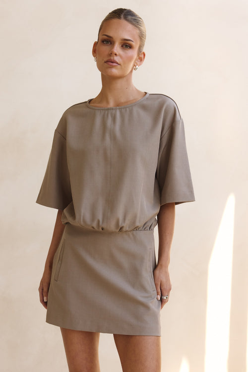 Chelsea Mini Suiting Dress (Taupe)