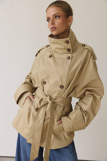 Murphy Cropped Trench Coat (Taupe)