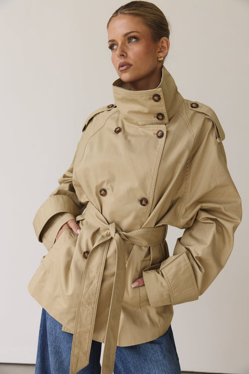 Murphy Cropped Trench Coat (Taupe)