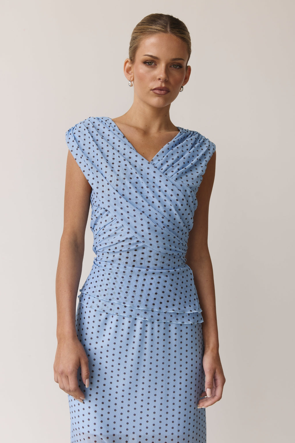 Hayse Top (Light Blue/Chocolate Polka)