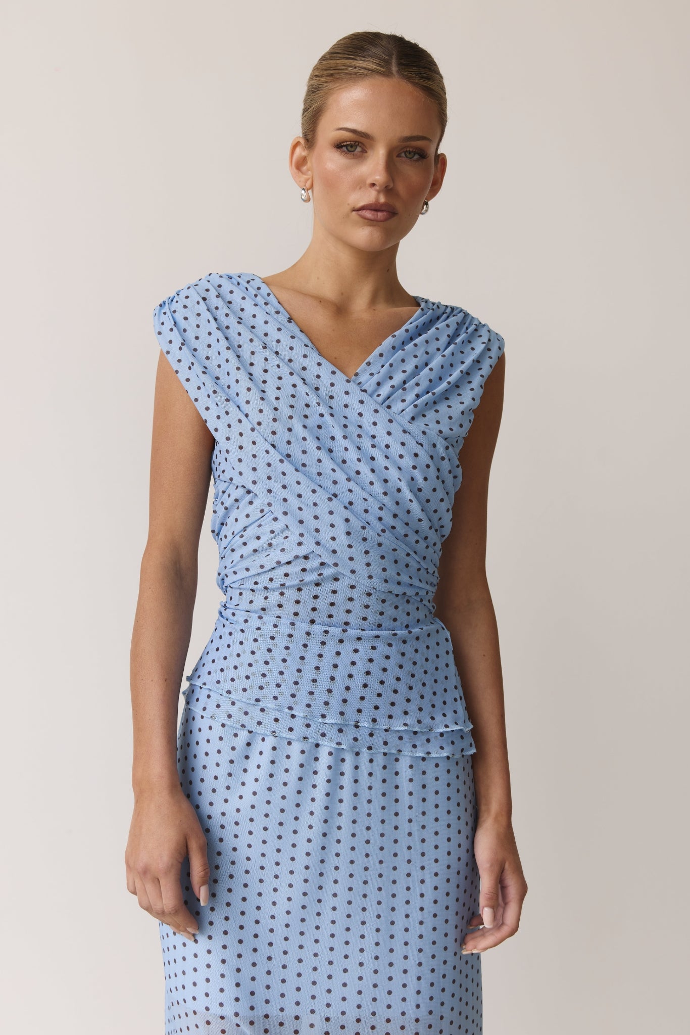 Hayse Top (Light Blue/Chocolate Polka)