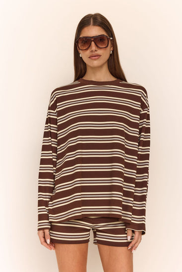 Kaia Long Sleeve Tee (Chocolate/Butter Stripe)