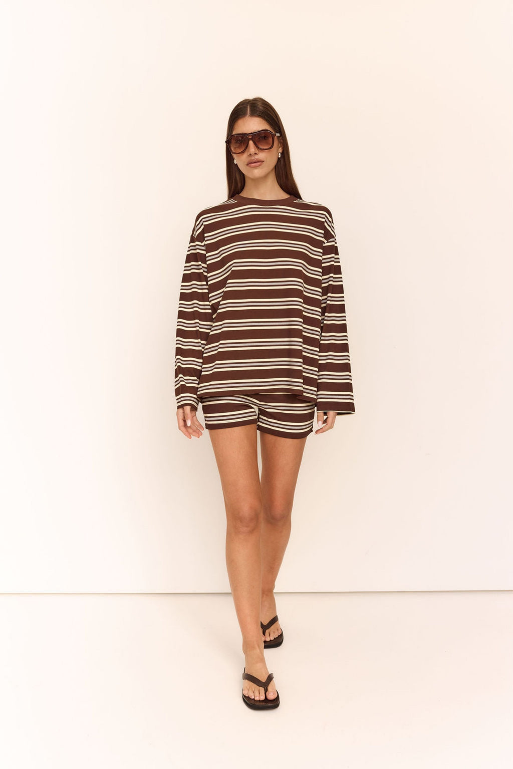 Kaia Long Sleeve Tee (Chocolate/Butter Stripe)